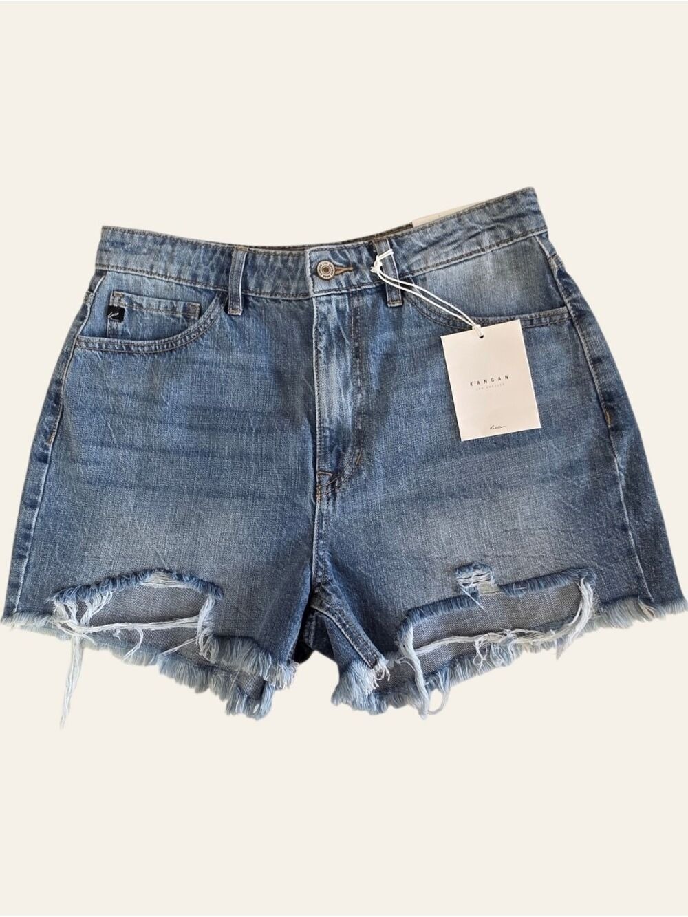 KanCan Morgan High Rise Distressed Denim Shorts 9/28 Cutoff NWT